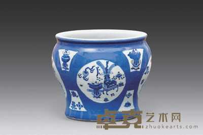 清代 洒兰开光博古缸 高20cm